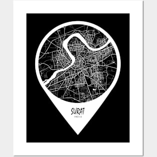 Surat, Gujarat, India City Map - Travel Pin Posters and Art